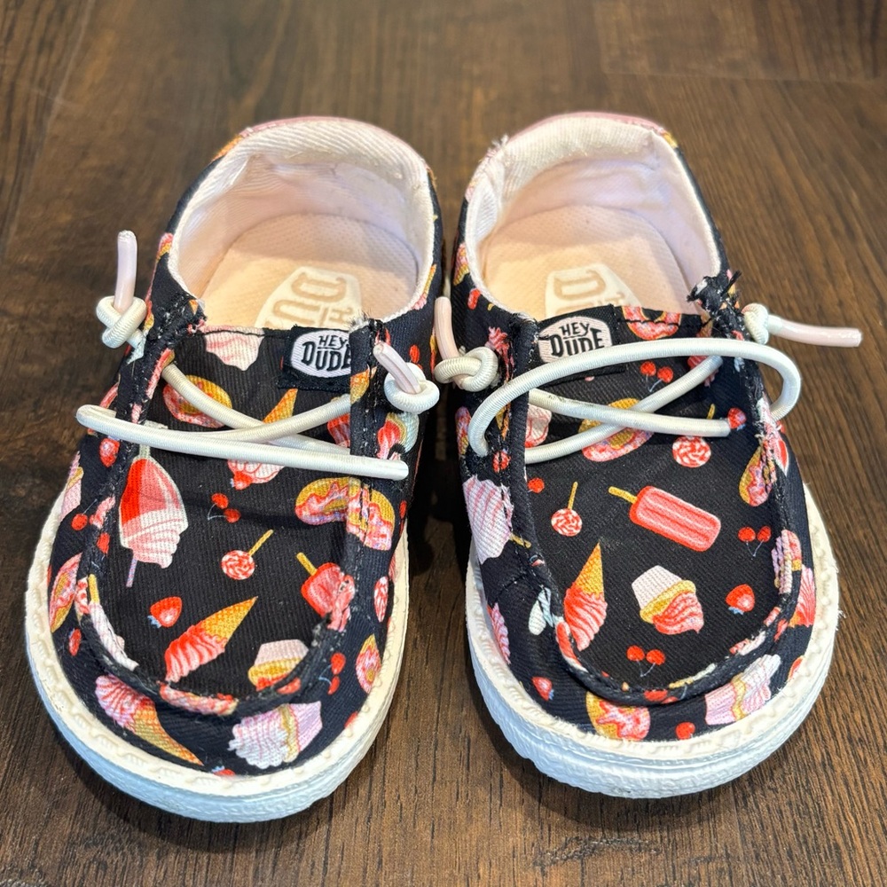 Hey Dude Kids Moccasins - Black with Ice Cream Print